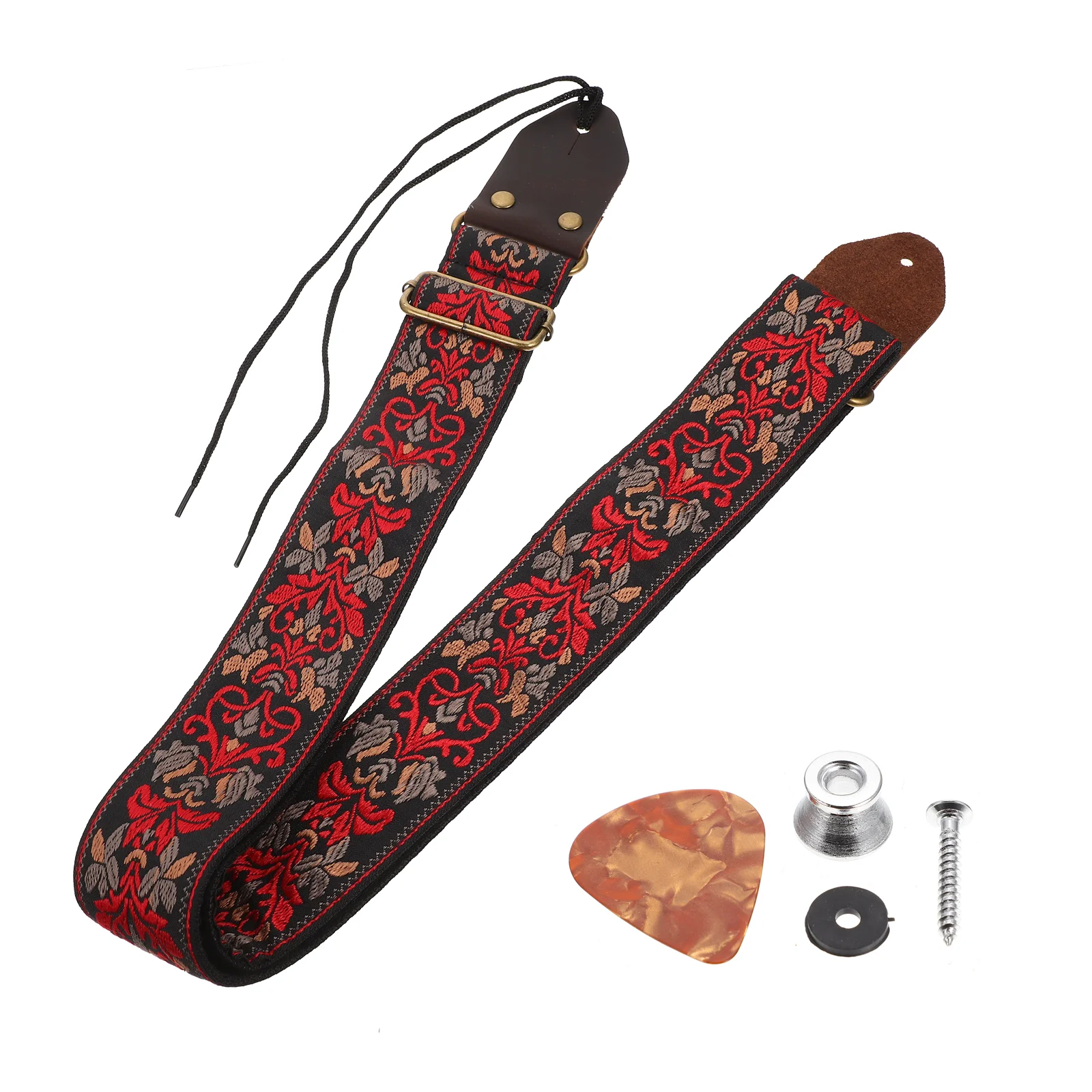 Adjustable Ukulele Bel Guitar Shoulder Strap Embroidered Guitars Folk Replacement Electric Acoustic Black Sling