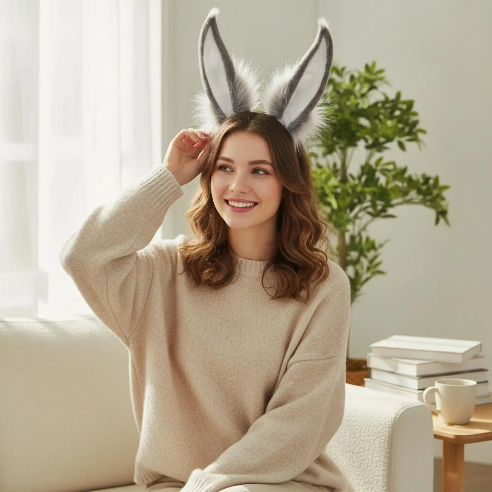 Faux-Faux-Fleece Rabbit-Ear Headband Lightweight Faux Faux-Fleece Bunny Ear Headband Soft Soft for Cosplayers, Themed Parties