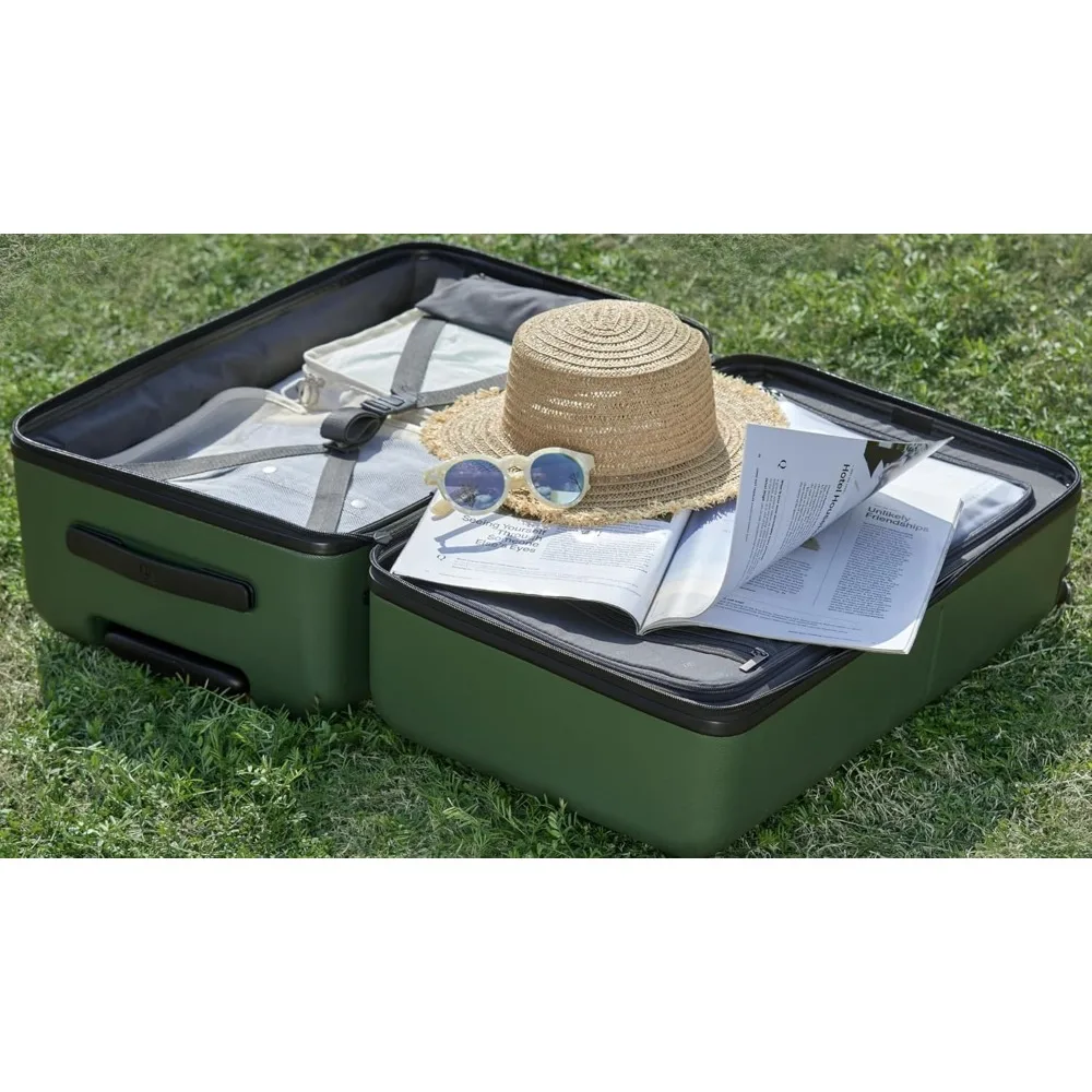 Medium 26 Inch Checked Luggage with Double Spinner Wheels, Anti-Burst Zipper, Hard Case PC Suitcase, Lightweight and Travel-Frie