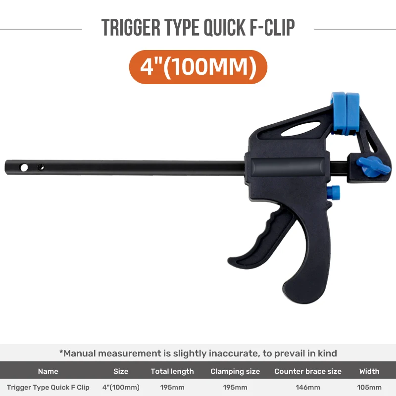 Abrazaderas para carpintería tipo F, kit de herramientas de liberación rápida, Clips para exprimir portátiles de 4 ", plantilla de trinquete de carpintero con barra de nailon