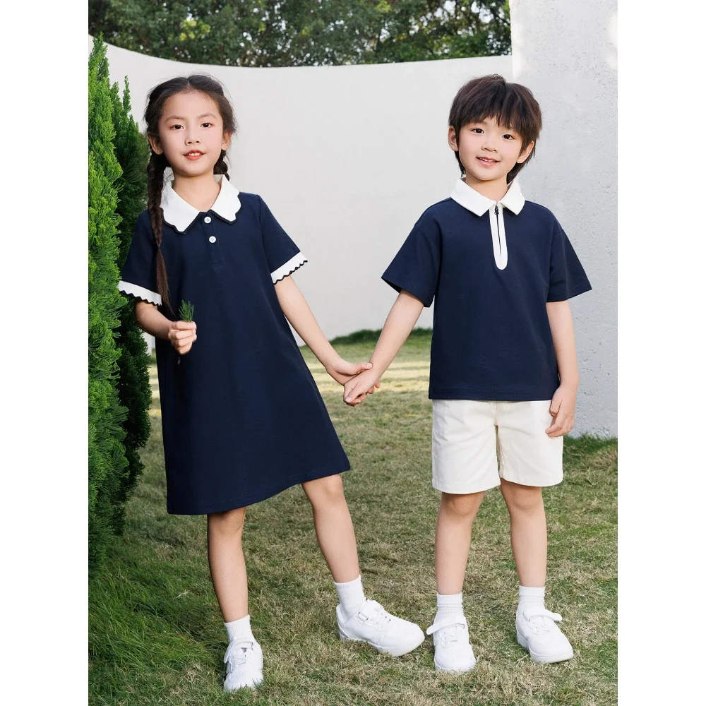 2026 Summer Family Matching Outfits Polo Style Dress & Shirt Set 3-4PCS Casual Elegant Family Look for Mom Dad Kids