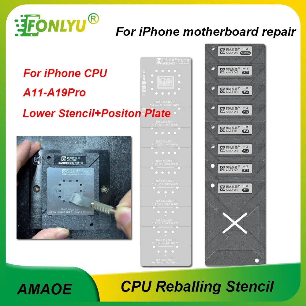 

AMAOE CPU Reballing Stencil Template Station for iPhone 17 17Pro 16Pro 15 14ProMax IC Chip Tin Planting Motherboard Repair Tools