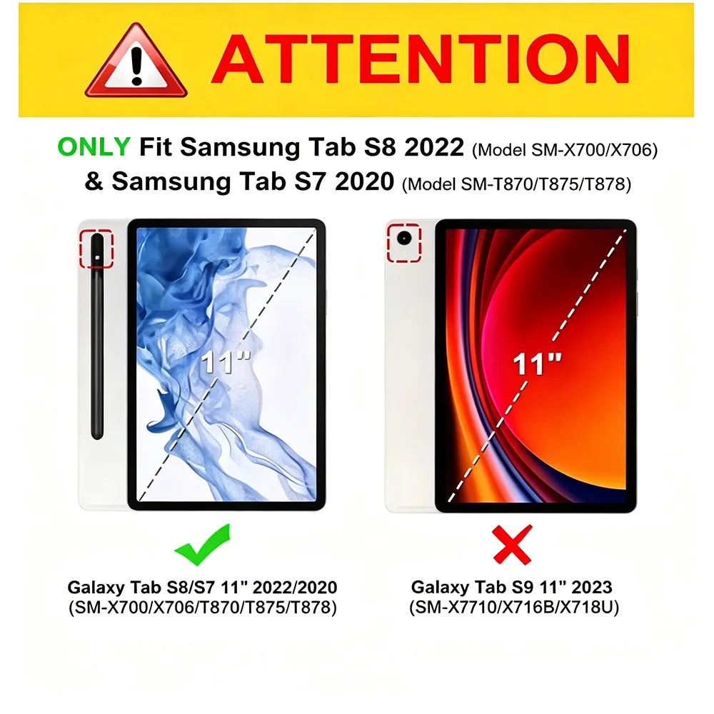 Case for Samsung Galaxy Tab S7 (SM-T870/T875/T878) Tablet, Tri-fold Flip Durable Leather Shell Portable Protective Sleeve