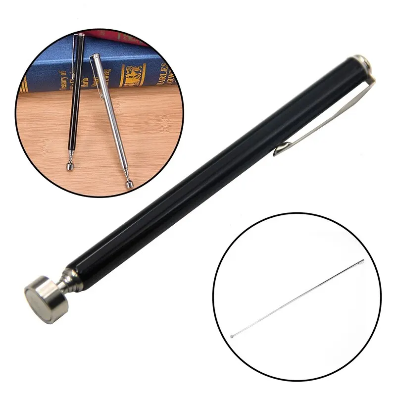 2pc 5 Pound Magnetic Retractable Pickup Suction Iron Rod Portable Multifunctional Extractor Pen Clip Automotive Repair Tool