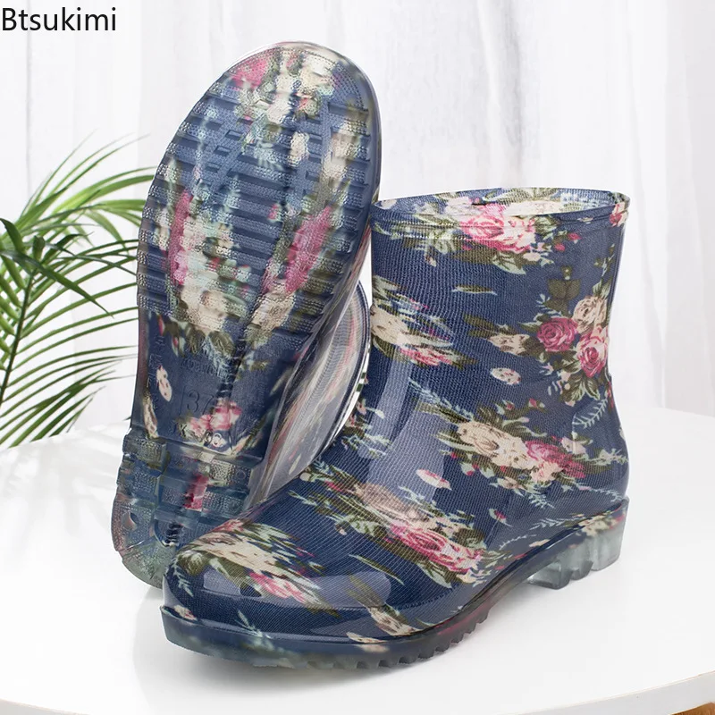 Fashion Women's Waterproof Rain Boots Warm Fleece Lined Anti Slip Kitchen Work Shoes Comfortable Outdoor Rain Shoes Short Boots