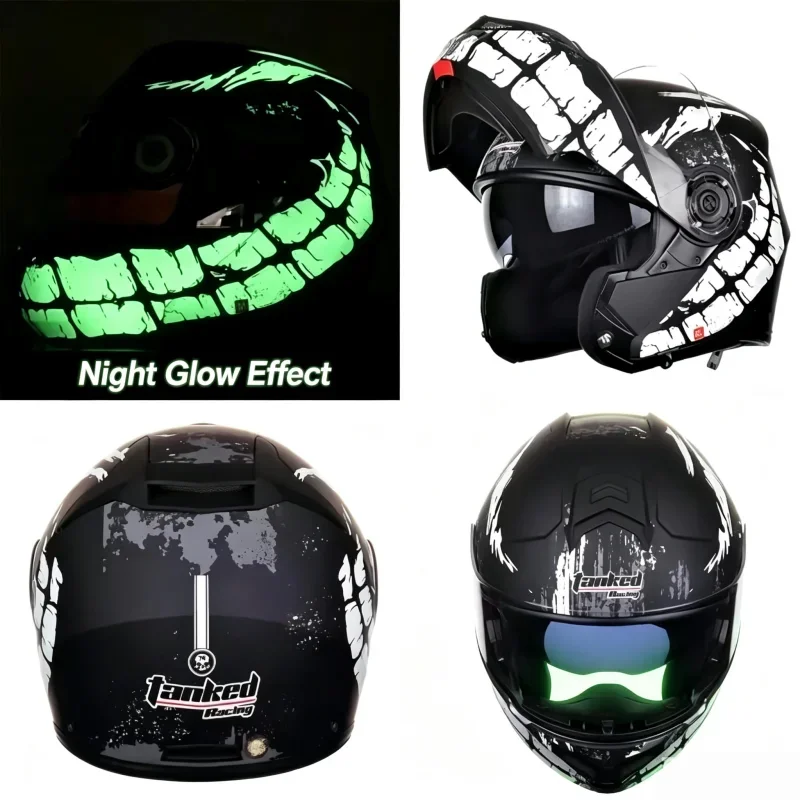 T270 Full Face Motorcycle Helmet for Adults, Dual Visor Anti-Fog All-Season Motorbike Helmet with Bluetooth Headset Slot