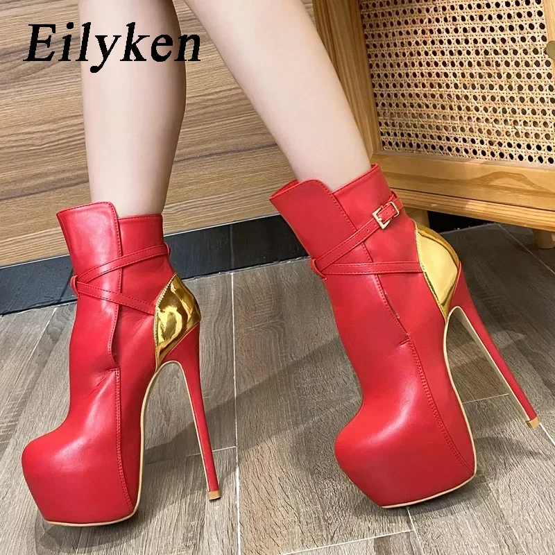 Eilyken Plus 35-45 Fashion Extreme Platform Boots Women Winter Fashion Round Toe Thin Heels Belt Buckle Woman Botas De Mujer