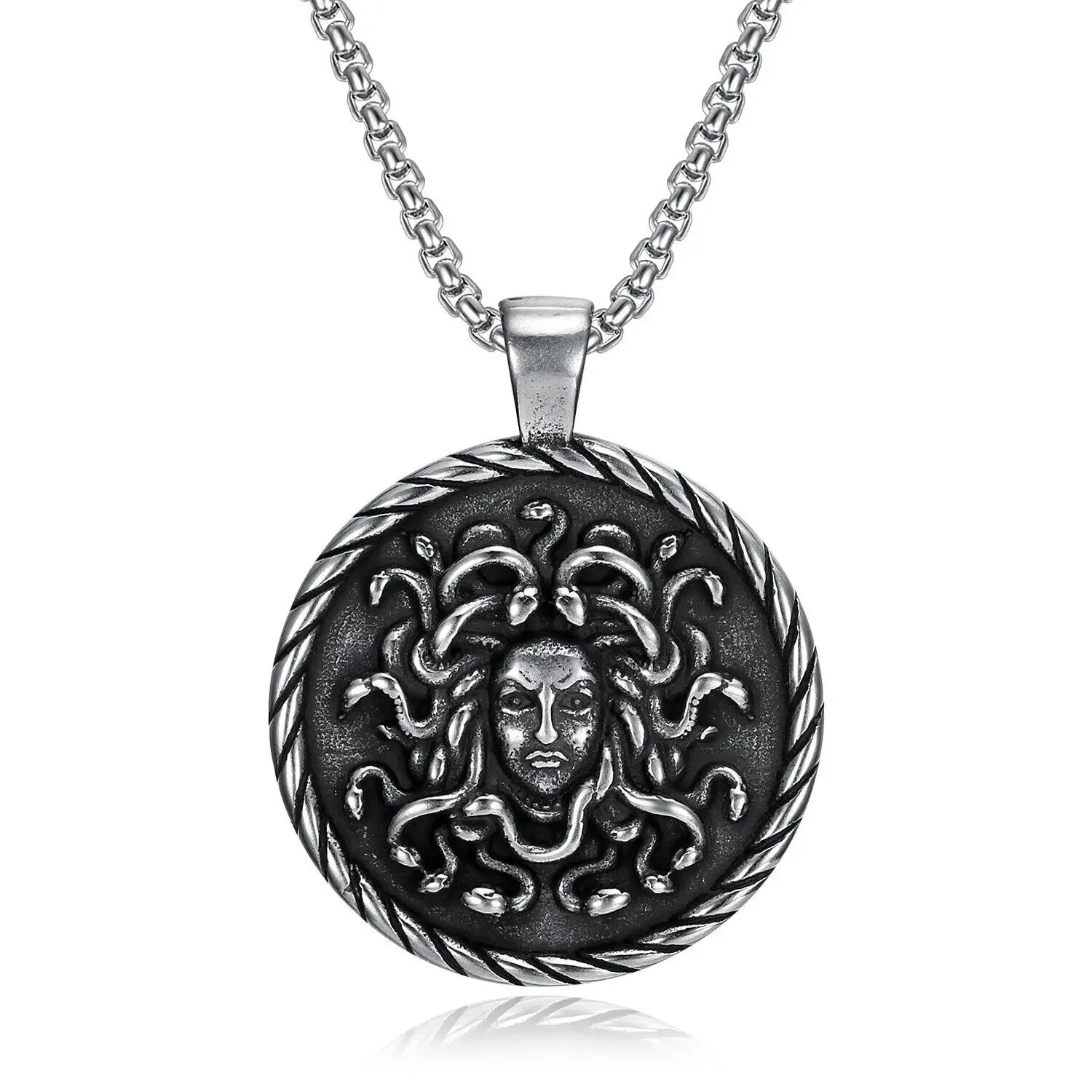 

Greek Snake Medusa Pendant Men's for Necklace Stainless Steel Chains