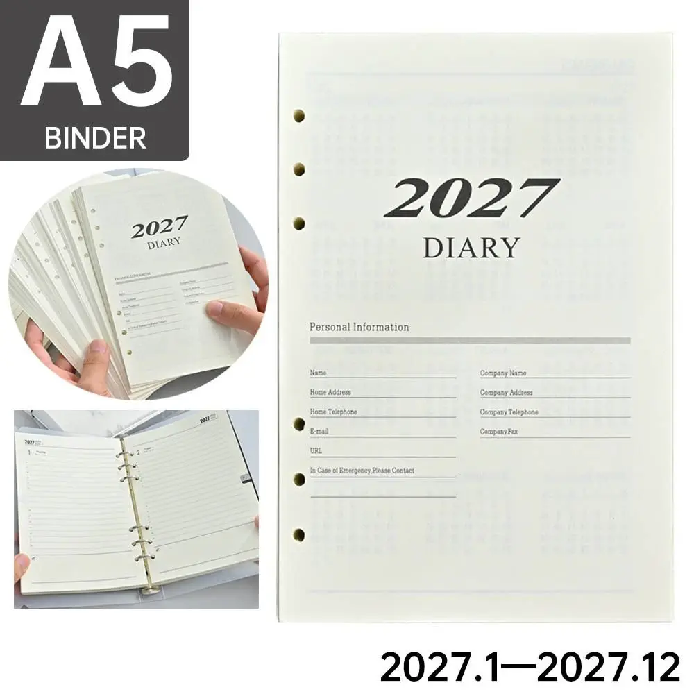 A5 2027 Journal Agenda Plannner Notebook Paper English Diary Planner Refill Pages Loose Leaf Binder Notebook Refill