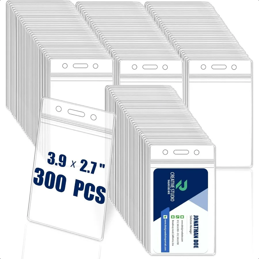 

300 Pack Name ID Badge HolderPlastic Badge Holder for Lanyard Vertical Extra Thick 3.9 x 2.7 Waterproof Name tag Holder for Sch