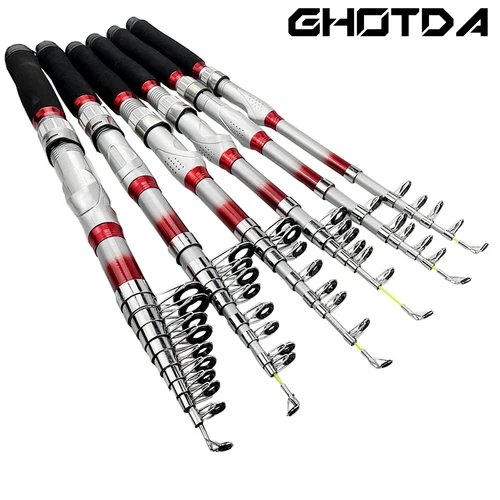 Mini caña de pescar telescópica, alimentador portátil de viaje, 1,8/2,1/2,4/2,7/3,0/3,6 M, aparejos de pesca de mar al aire libre, caña giratoria