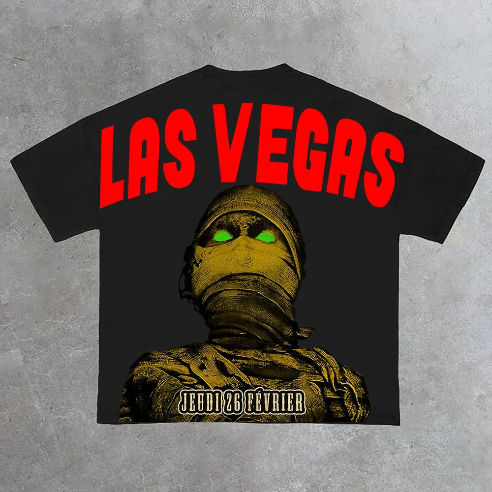 Camiseta de manga corta 3D para hombre, pantalón corto informal a la moda con retrato Vintage de Las Vegas, camiseta Unisex personalizada de estilo callejero juvenil de verano