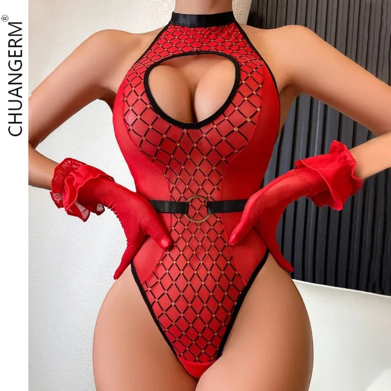 

Сексуальное женское нижнее белье, сексуальный комбидресс, сенсорный ромбовидный сетчатый принт, эротический комбинезон