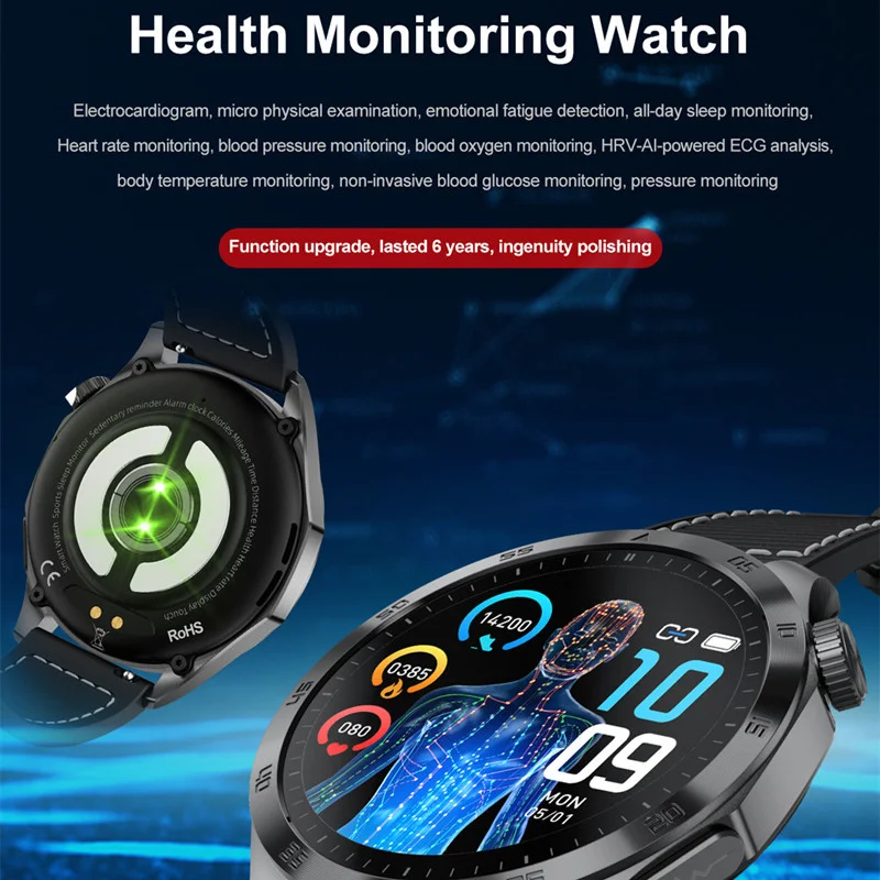 ساعة ذكية ET485 Amoled للرجال ، شاشة كبيرة ، قياس ECG ، مراقبة الصحة ، مكالمة BT ، جهاز تعقب اللياقة البدنية الرياضية ، ECG