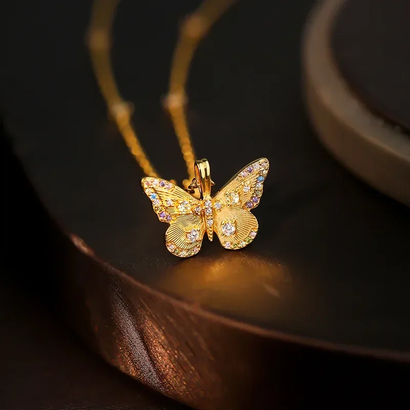 

CHKAWOCI S925 sterling silver Vintage Zircon Butterfly necklace Valentine's Day gift for women niche light luxury clavicle chain