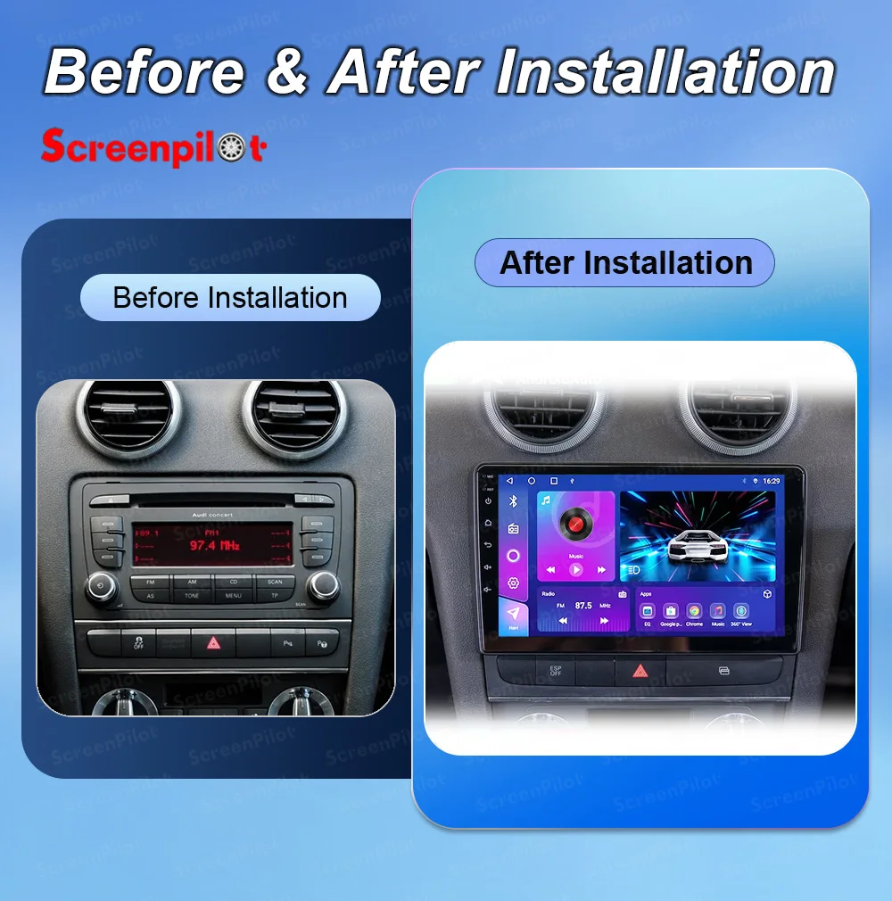 Android 16 Car Radio For Audi A3 8P S3 RS3 Sportback 2003 - 2012 Stereo Head Unit Multimedia Video Player GPS Carplay Auto Car