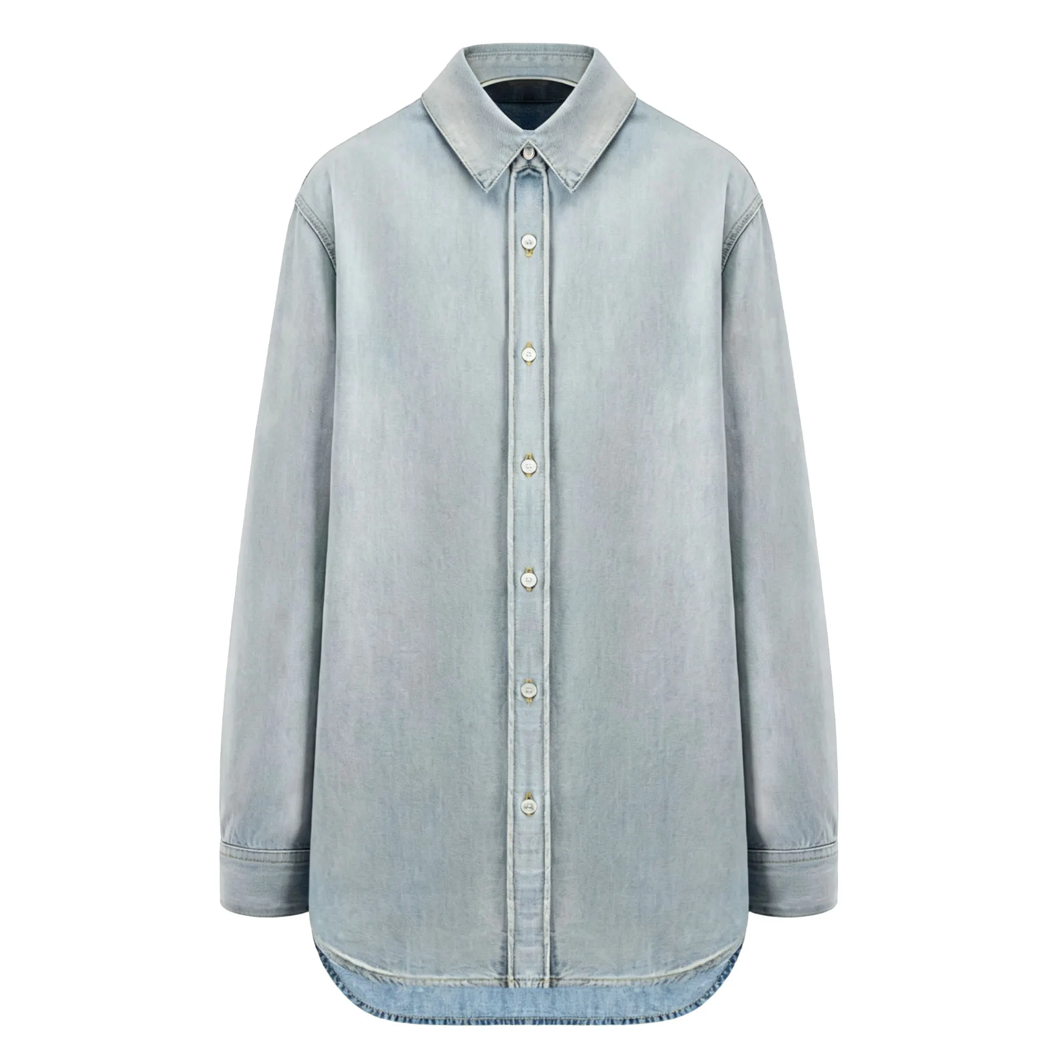 Light blue women's washed long denim jacket #S4121