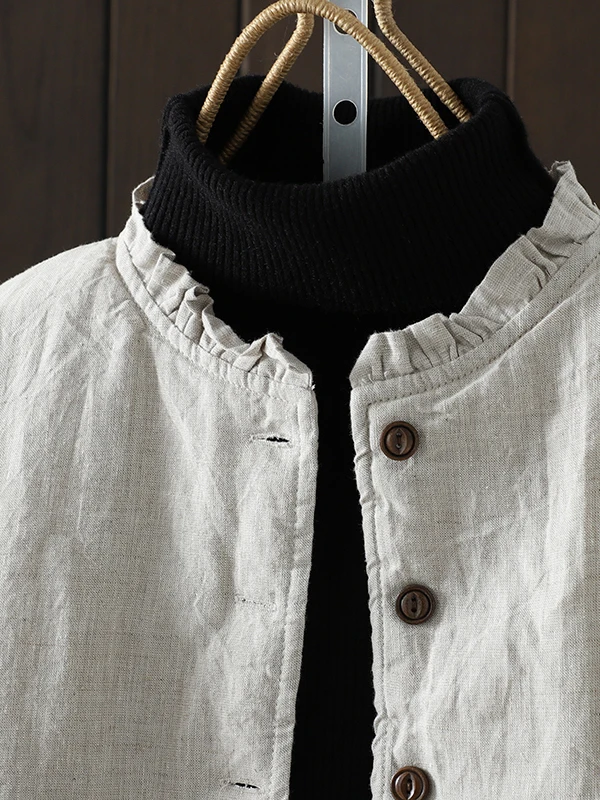 

Retro Chinese Sle Women's Cotton Jaet with Stand Collar And Lace Trim Warm Thiened Autumn Winter Faion Commute Wear