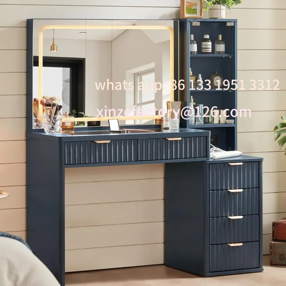 

Customizable Fluted Makeup Vanity with 6 Drawers and Adjustable Shelves