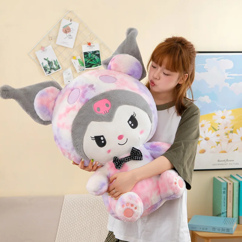 Sanrio cowaii Tie Dye Kuromi Melody ตุ๊กตาหนานุ่ม Cinnamoroll boneka Rias เป็นของขวัญที่น่ารักสำหรับเด็กผู้หญิง