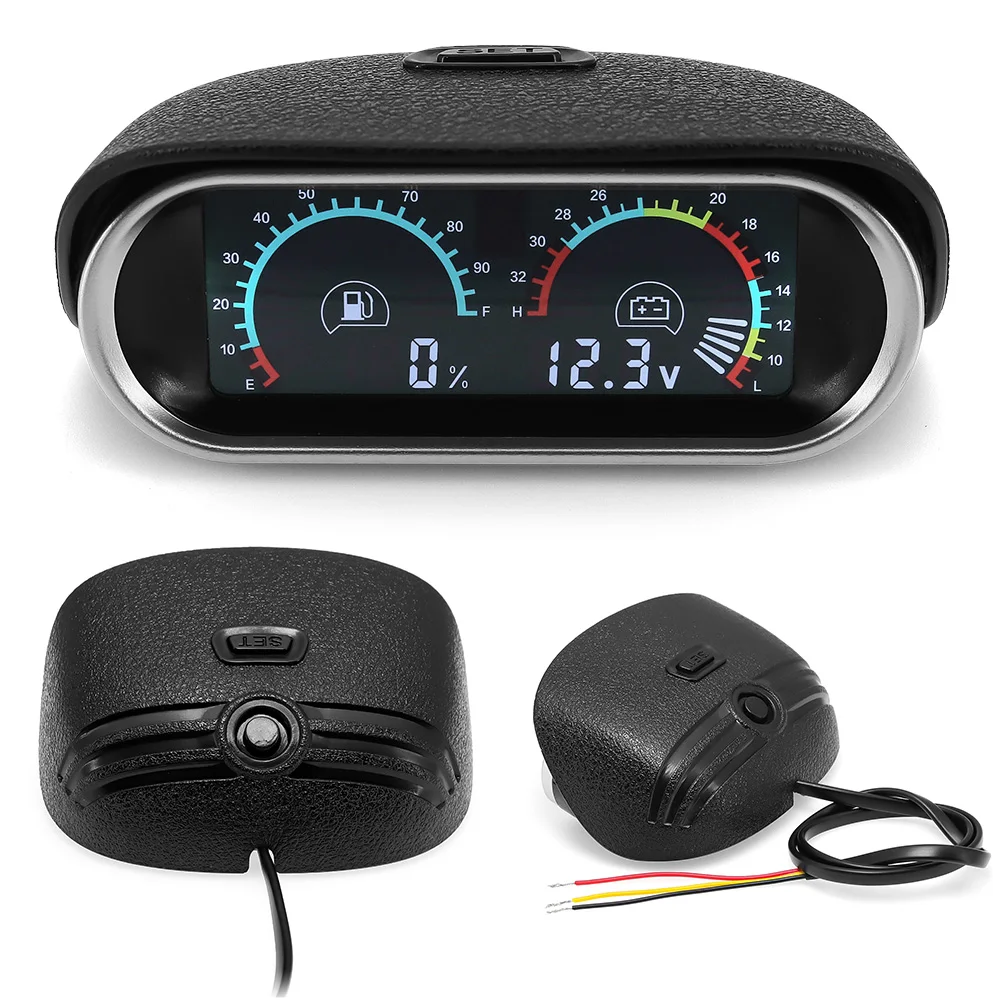 2-in-1 LED-Anzeige für Auto und LKW, Kraftstoffstandsanzeige + Voltmeter 0-190 Ohm DC9-32V LCD-Messgerät mit Alarm für Dieselmotor 12V24V