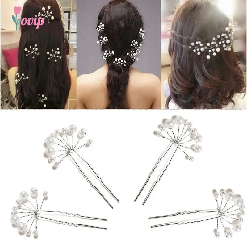 

1Pcs Bridesmaid Wedding U-shape Hairpins Princess Match Hair Comb Clip Wedding Bridal Flower Faux Pearl Crystal Hair Pins Clips