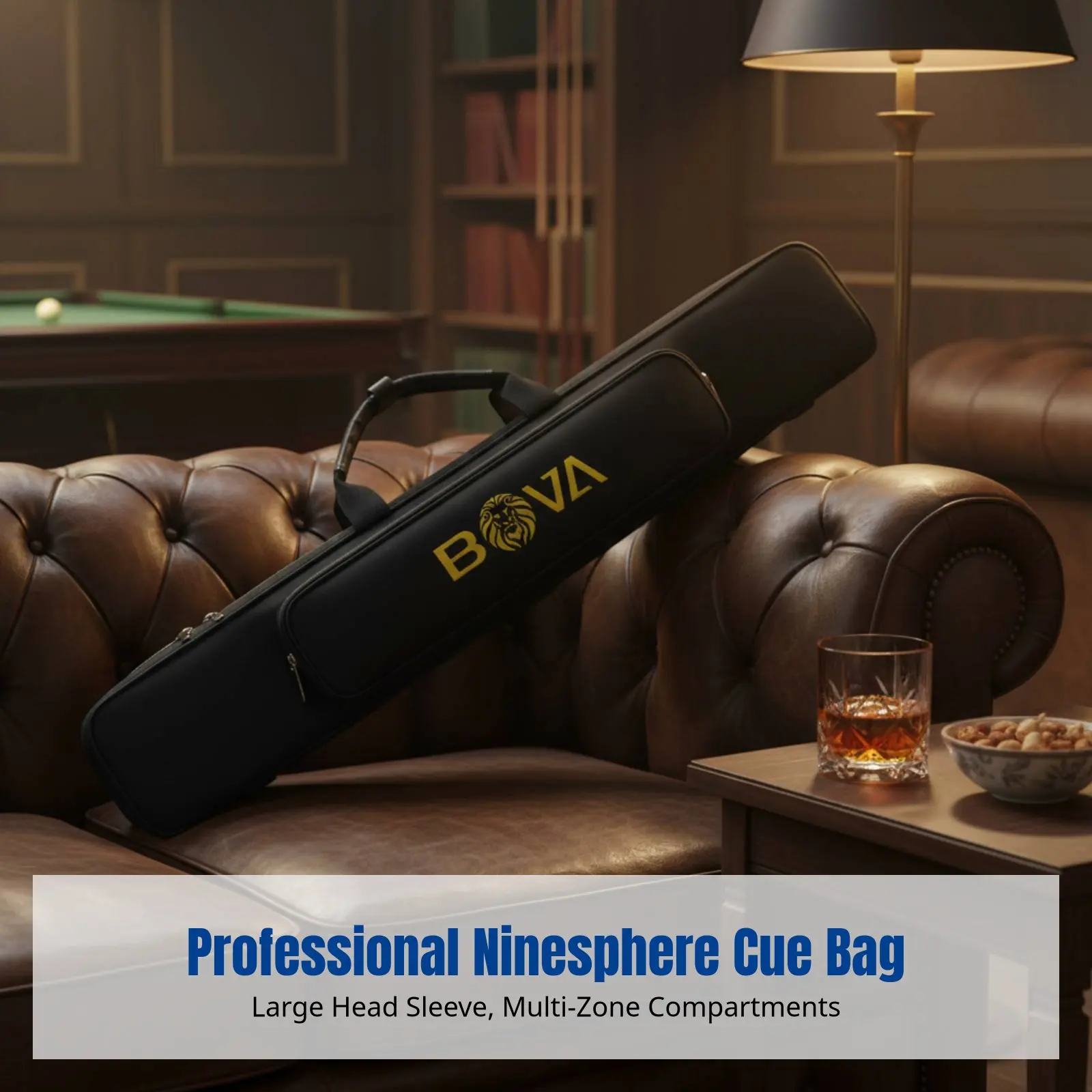 

BOVA Cue Bag, 8-Hole Billiard Case, Multi-Section Storage, Lightweight Polyester, Modern Look