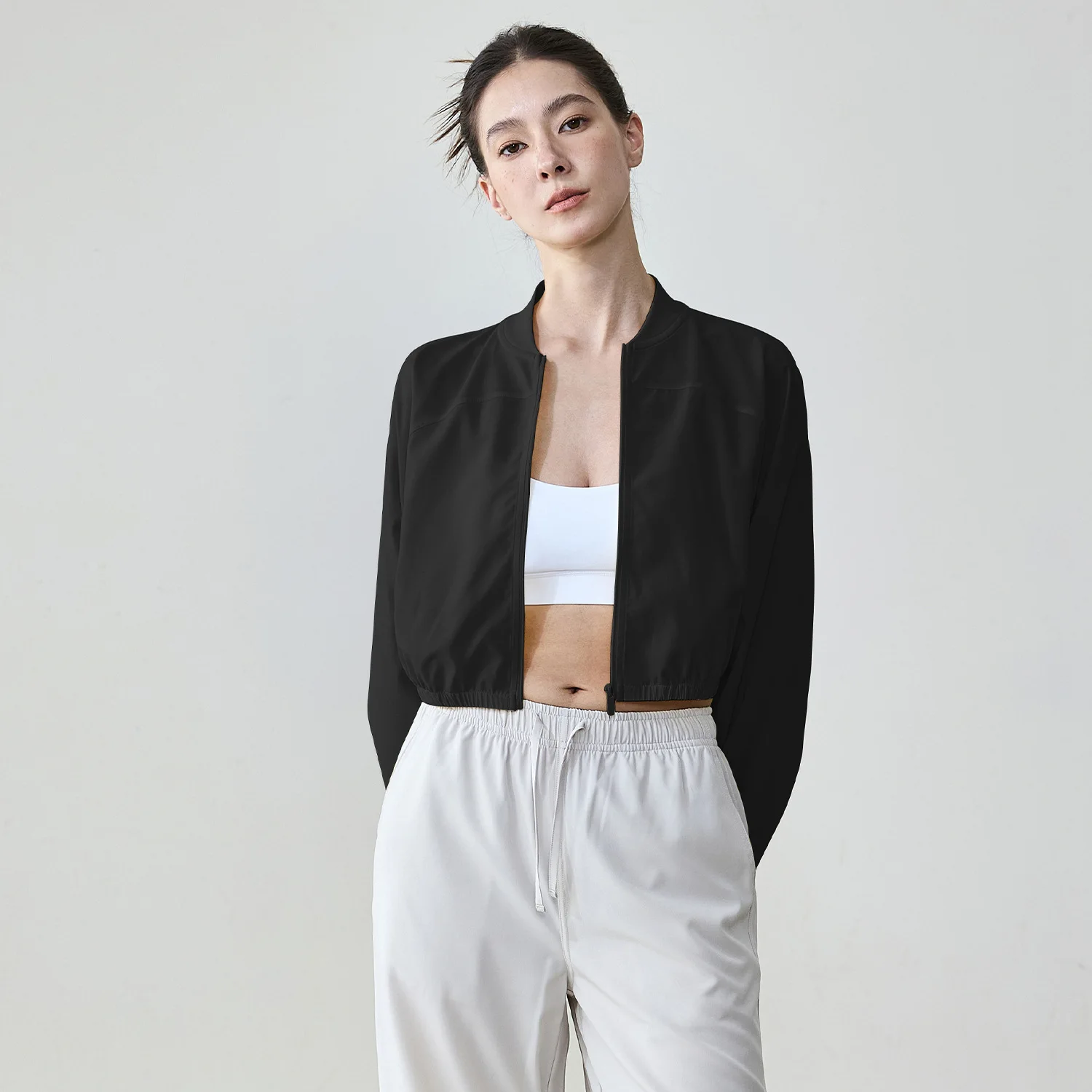 Women's Summer Lightweight Zip-Up Sports Jacket - Cropped Baseball Neck Yoga Top with Slim-Fit Long Sleeves for Workouts