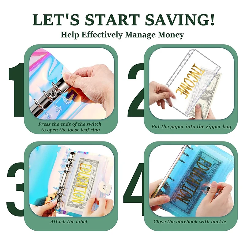 Pvc Notebook Cover Planner Budget Binder Organizer 6 Ronde Ring Beschermer Binder Rits Map Voor Bill Planner (Regenboog)