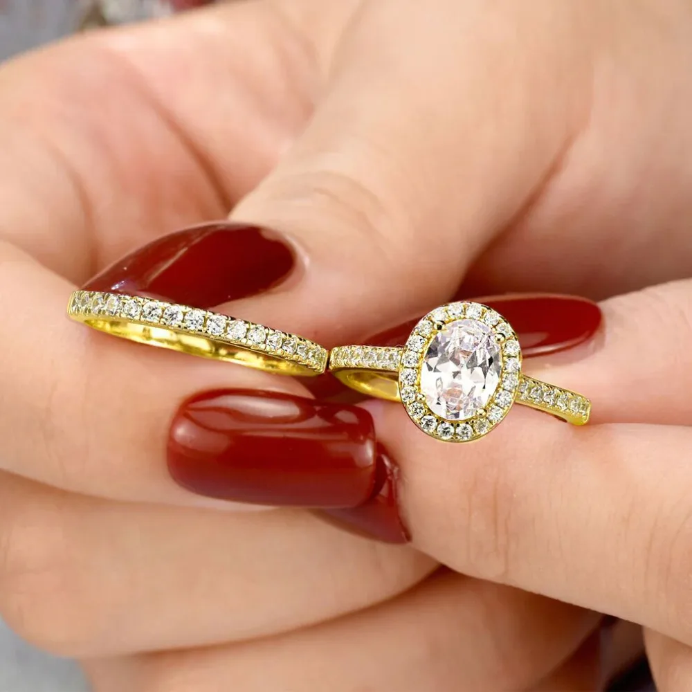 Classical Luxury Super Flash Oval-shaped High Quality 5A Zircon Stackable Rings Women's Trendy Bride Wedding Engagement Jewelry