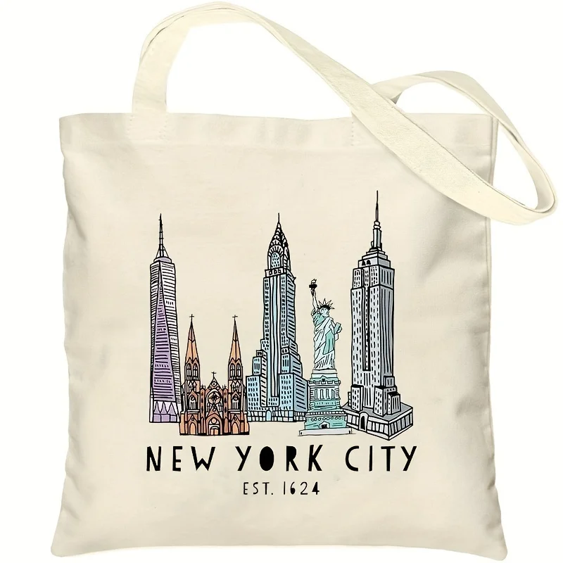 Large Multipurpose New York Souvenir Travel Grocery Shopping Handbag Canvas Tote Shoulder Women Bag Casual Tote Gift for Xmas