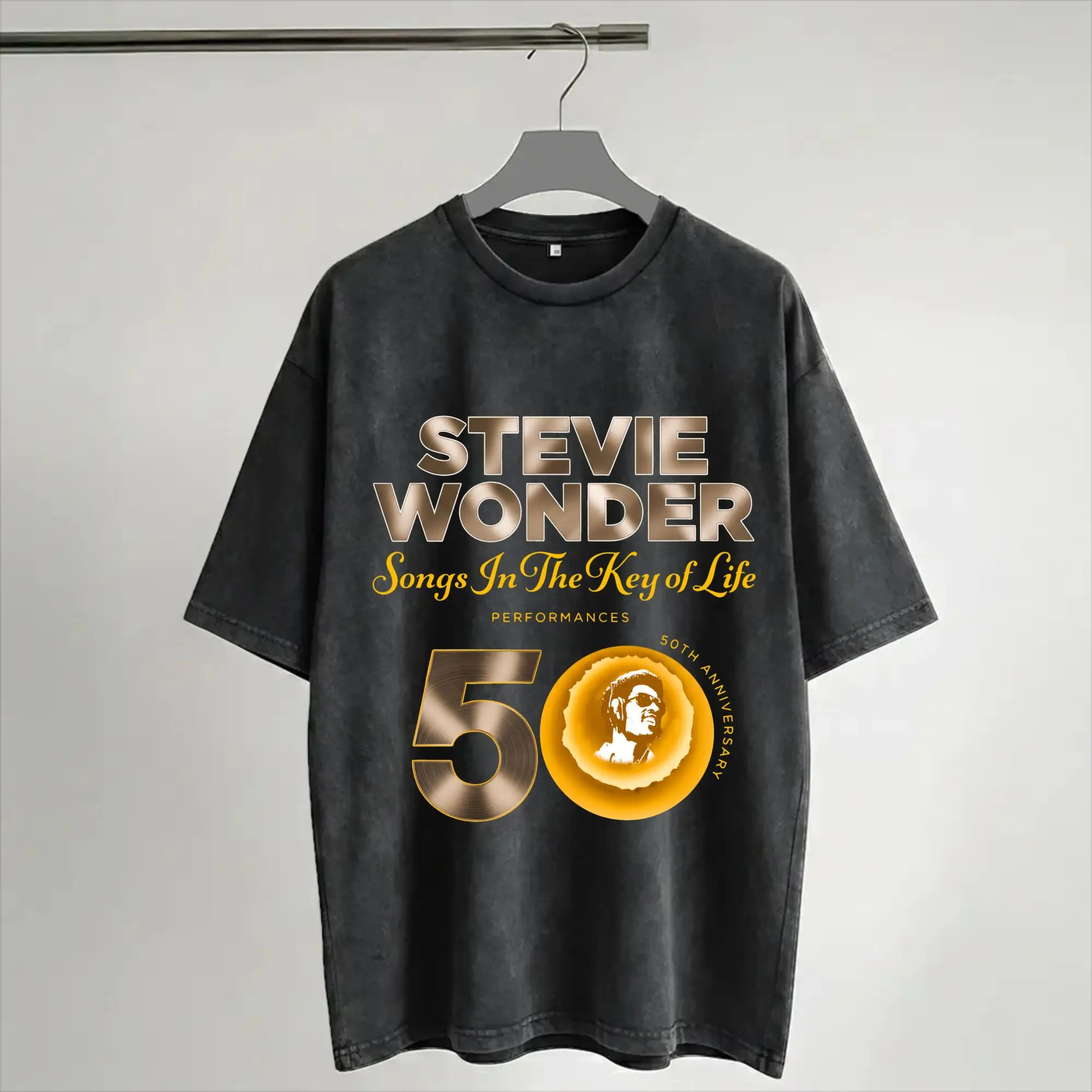 Harajuku Washed Shirts Stevie Wonder Songs in The Key of Life 50th Anniversary Tour  Outfit Cool T-Shirts Oversize  Streetwear