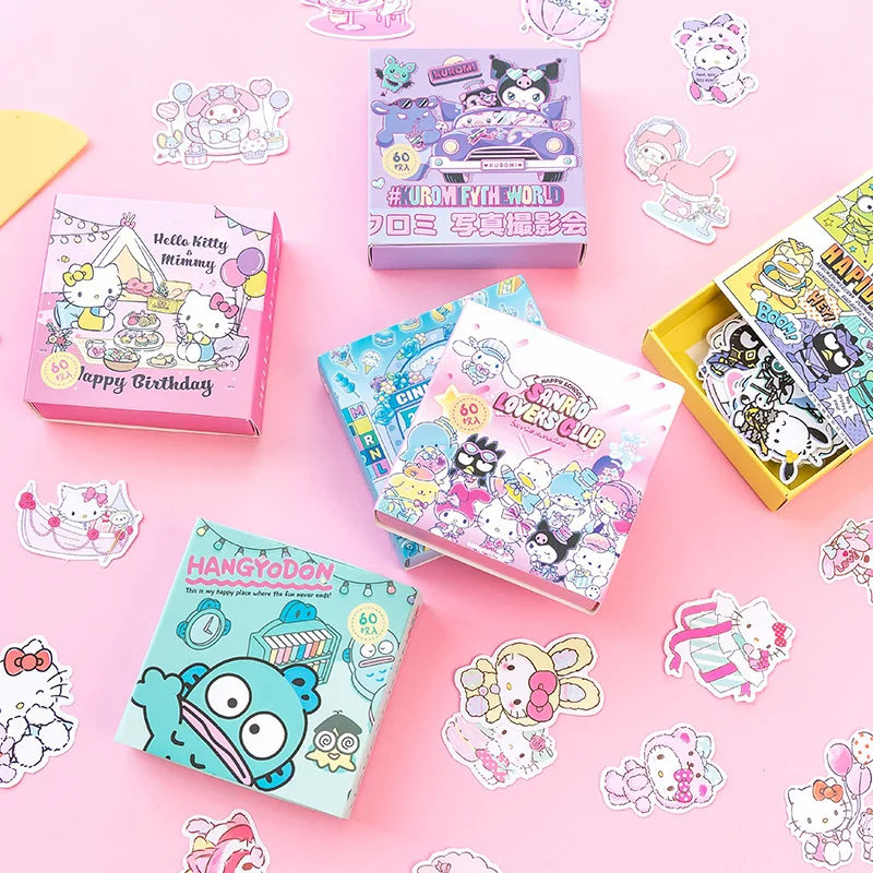 12box/lot Sanrio Kuromi Kitty Kuromi Stickers Kawaii Hangyodon Scrapbooking DIY Diary Decorative Sticker Album Stick Label