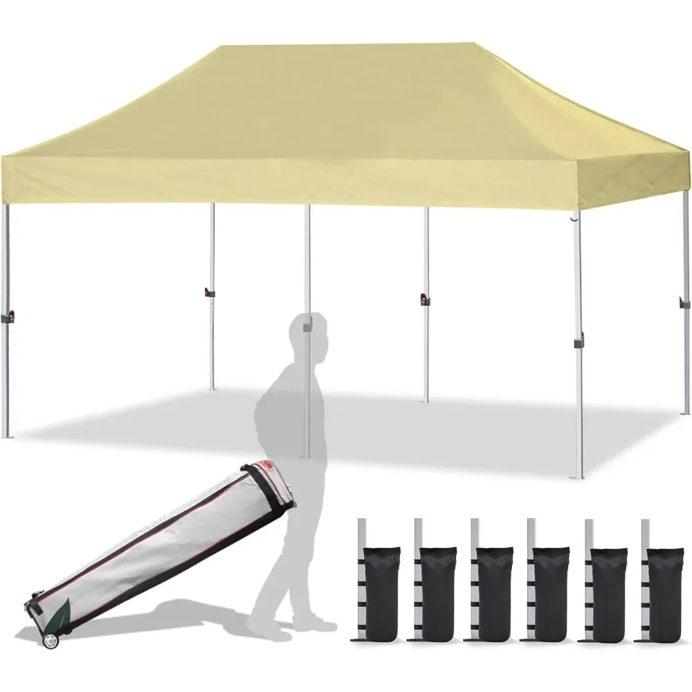 10'x20' PopUp Canopy Tent Commercial Instant Canopies with Heavy Duty Roller Bag,  (Beige)