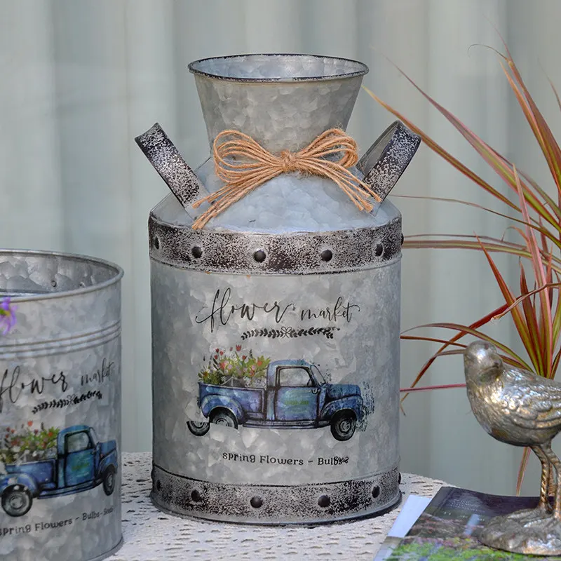 Binaural small iron bucket flower pot, iron bucket, vase, dried flower bucket, flower shop window decoration storage bucket