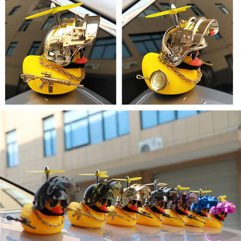 Motor Accessories Yellow Duck with Helmet for Bike Auto Car Accessories Tertiary Helmet Duck Car Ornaments Interior Decoration