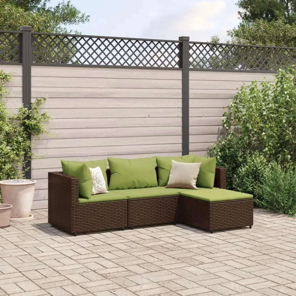 4-teiliges Garten-Lounge-Set aus braunem Polyrattan mit Kissen – Gartenmöbel