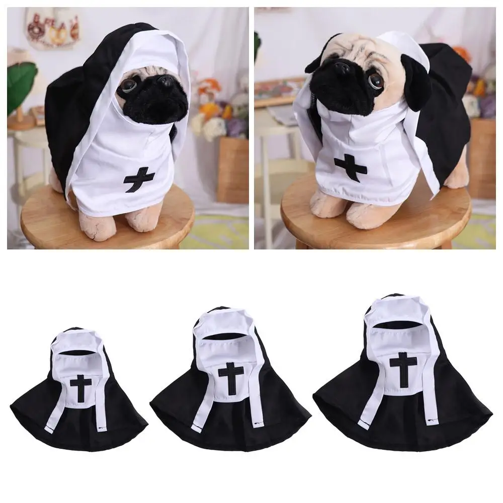 Cat Puppy Pet Nun Cloak Role Play Soft Pet Cat Halloween Costumes Black/white Breathable Cat Cosplay Costume Sets