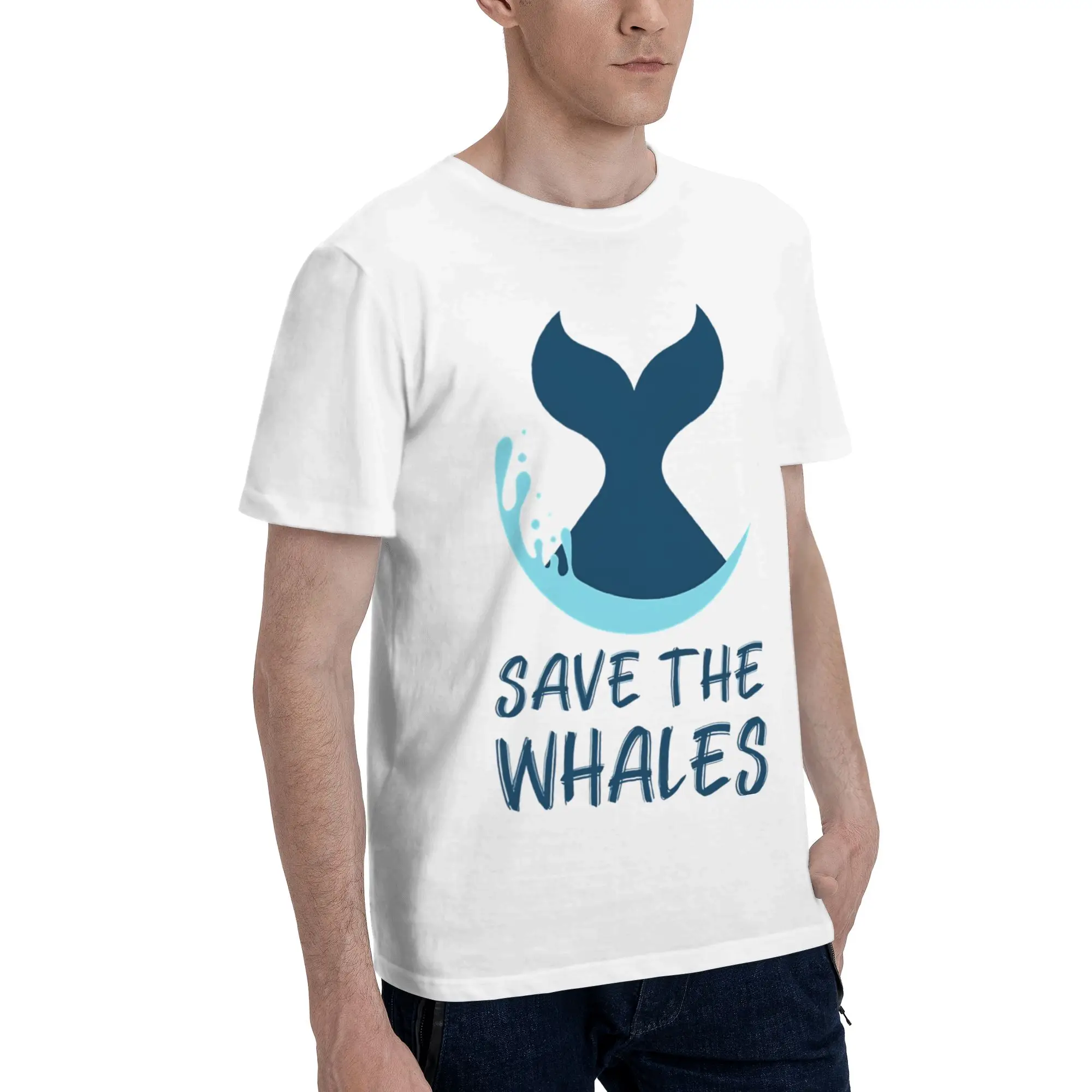Save the Whales Men T Shirts Protection Animal  Novelty Tees Short Sleeve Crew Neck Cotton Graphic Printed Clothes T-Shirt
