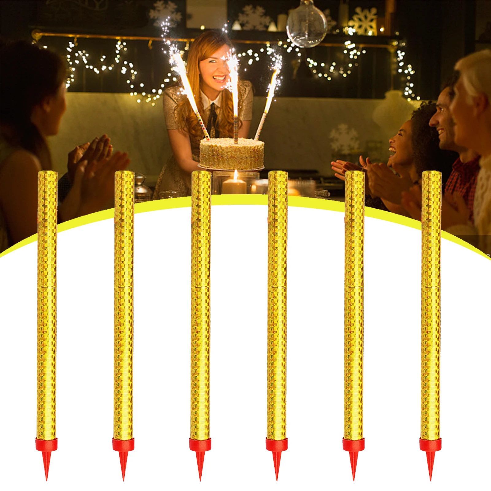 2026 New Gold Birthday Candles (Packs of 6, 12, 24, or 48) – Suitable for Birthday Parties, Wedding Decor, and Celebrations; Features colorful Flames; Ideal for Bottle Service
