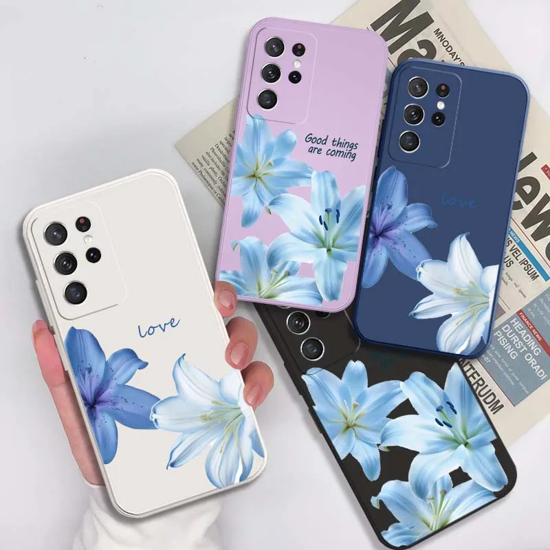 Blue White Lily Love Cover für Samsung Galaxy S22 S21 S20 S10 S10E Plus Ultra Lite FE 5G Soft Phone Case