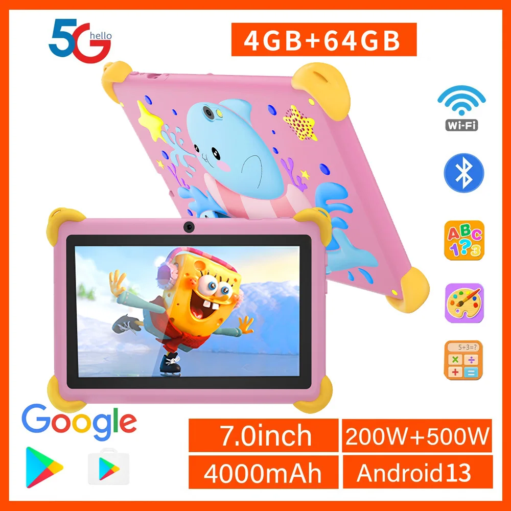 2024 New 7 Inch Tablet 5G WIFI Quad Core 4GB RAM 64GB ROM Kids Learning Education Dual Cameras Google Android Tablets