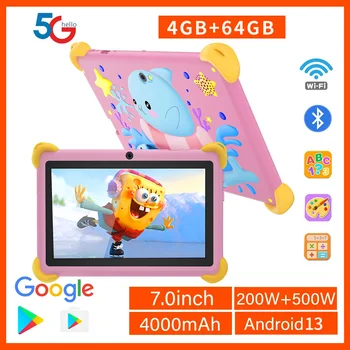 Kids Learning Tablet com câmeras duplas, Aprendizagem Educação, Google, Android, 5G, WiFi, Quad Core, 4GB de RAM, 64GB ROM, 7 em, Novo, 2024