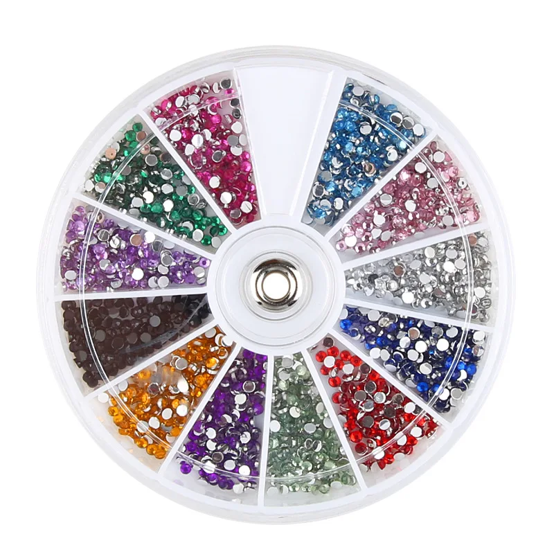 

Mixed 12 Color 1.5MM,2MM,3MM Shining Stone 3d Nail Rhinestones Small Beads Manicure DIY Nail Art Decoration In Wheel Accessories