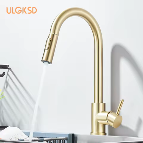 ULGKSD Brush Nickle Kitchen Faucet Dual Function Pull-Out Mixer Tap Hot Cold Water Single Handle Wash Basin Faucet Deck Mount