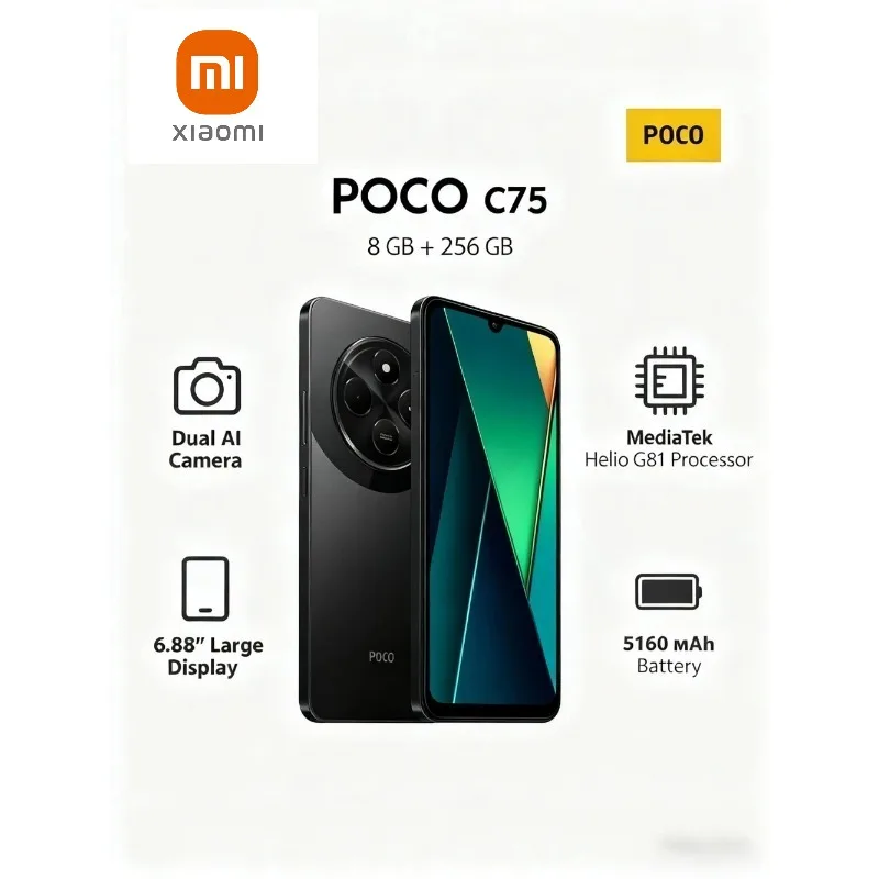 Xiaomi POCO C75 4G Smartphone 6.79 Inch HD+ Display 5000mAh Battery Dual SIM Mobile Phone