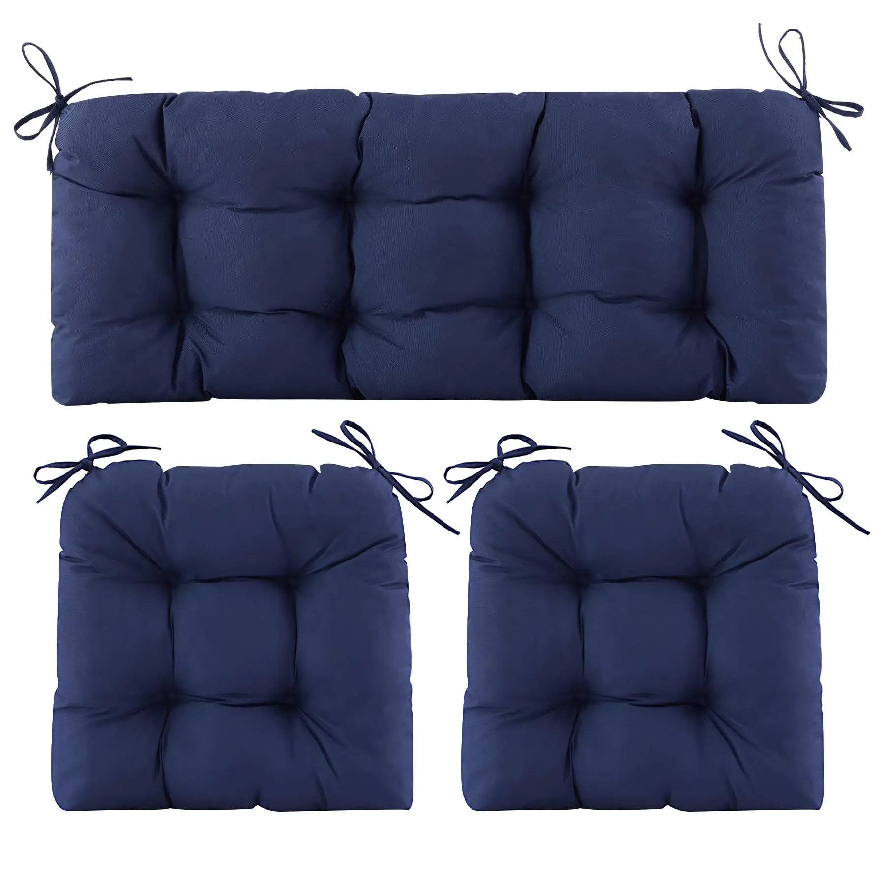 

3 Piece Waterproof Wicker Cushion Set, Tufted Loveseat & U-Shaped Pads for Patio Furniture, Navy Blue