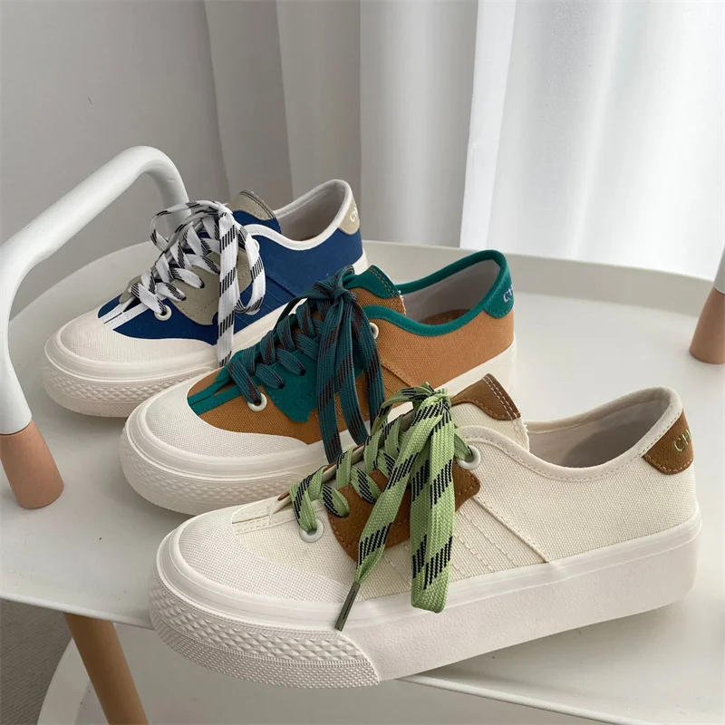 

Mix Color Canvas Vulcanize Sneakers Women Causal Shoes for Student 2022 Autumn New Platform White Shoes Sneakers Flat Form