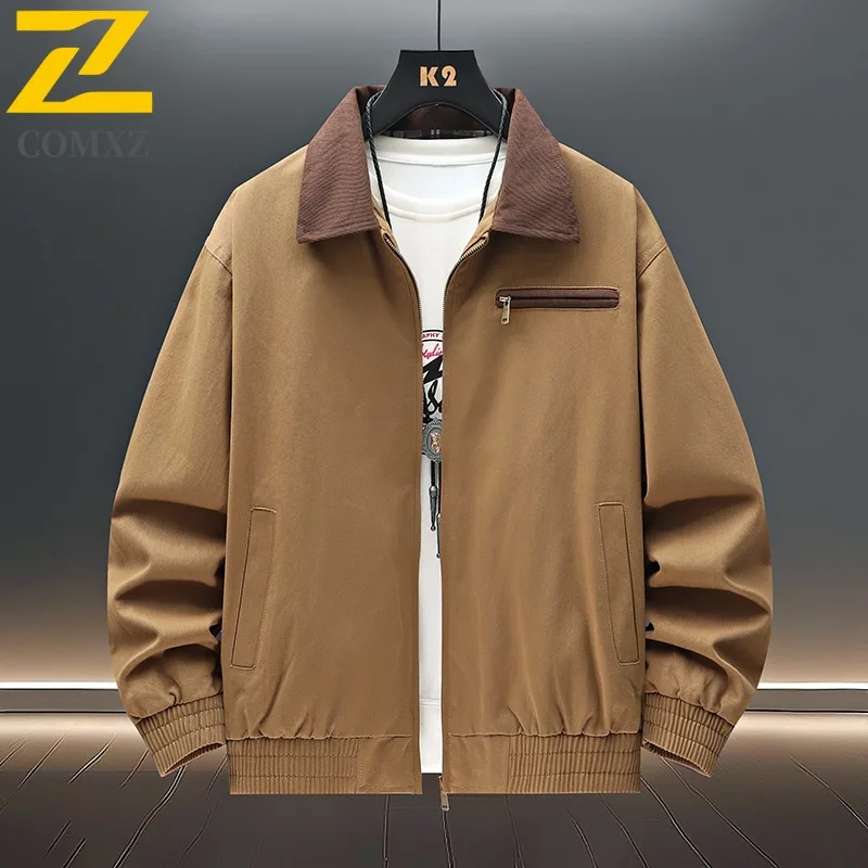 

COMXZ Mens Autumn Jacket Trendy Casual Outdoor Hiking Travel Camping Lightweight Coat Turndown Collar Street British Outerwear