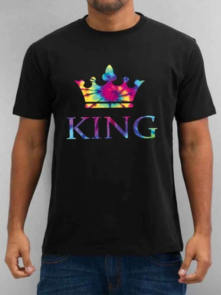 T-shirt coloré KING Calls EEN Crown Print pour hommes et femmes, t-shirt à manches courtes pour les amoureux, t-shirt à col rond, vêtements de couple à la mode